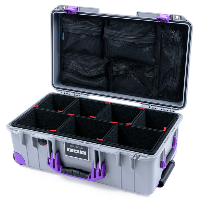 Pelican 1535 Air Carry - on Case - Silver & Purple Trolley - TrekPak Divider System / Mesh Lid Organizer