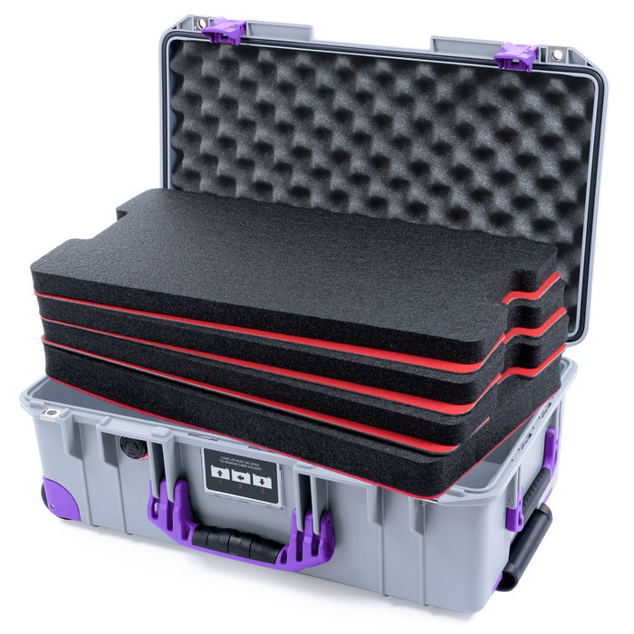 Pelican 1535 Air Carry - on Case - Silver & Purple Trolley - DIY Tool Foam Kit / Convoluted Lid Foam