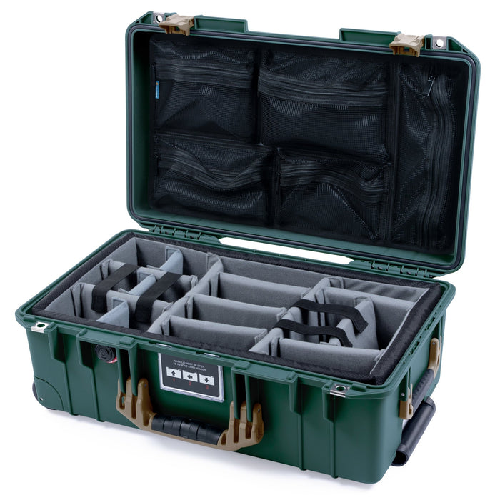 Pelican 1535 Air Carry - on Case - Trekking Green & Dark Desert Dirt - Padded Microfiber Dividers / Mesh Lid Organizer