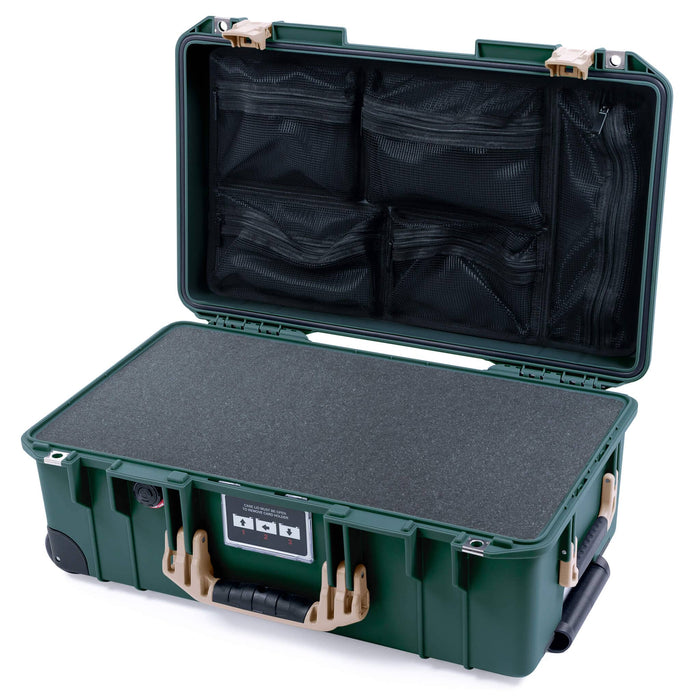 Pelican 1535 Air Carry - on Case - Trekking Green & Desert Tan - Pick & Pluck Foam / Mesh Lid Organizer