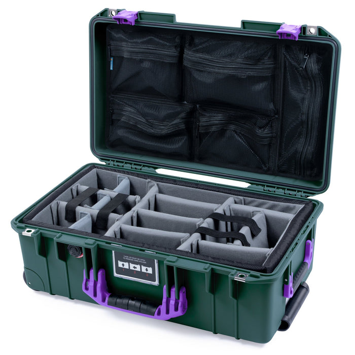 Pelican 1535 Air Carry - on Case - Trekking Green & Purple - Padded Microfiber Dividers / Mesh Lid Organizer