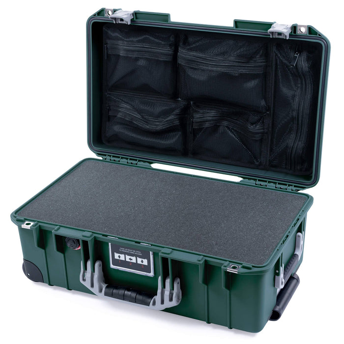 Pelican 1535 Air Carry-on Case - Trekking Green & Silver - Pick & Pluck Foam / Mesh Lid Organizer