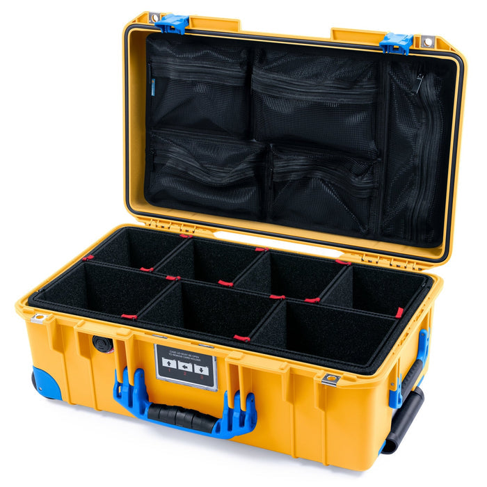 Pelican 1535 Air Carry - on Case - Yellow & Blue Trolley - TrekPak Divider System / Mesh Lid Organizer
