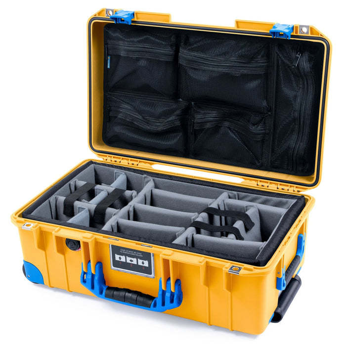 Pelican 1535 Air Carry - on Case - Yellow & Blue Trolley - Padded Microfiber Dividers / Mesh Lid Organizer