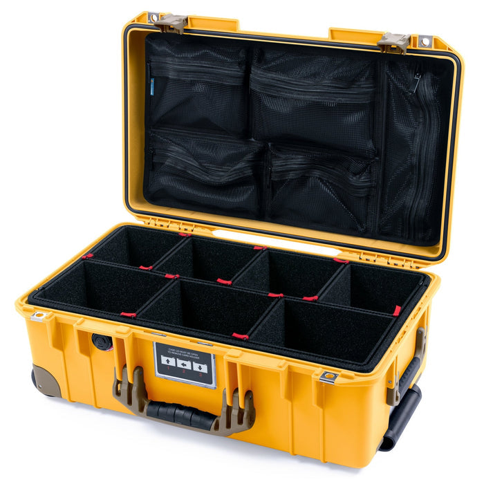 Pelican 1535 Air Carry - on Case - Yellow & Dark Desert Dirt Trolley - TrekPak Divider System / Mesh Lid Organizer