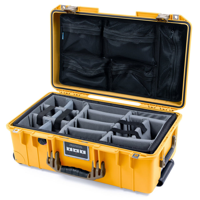 Pelican 1535 Air Carry - on Case - Yellow & Dark Desert Dirt - Padded Microfiber Dividers / Mesh Lid Organizer