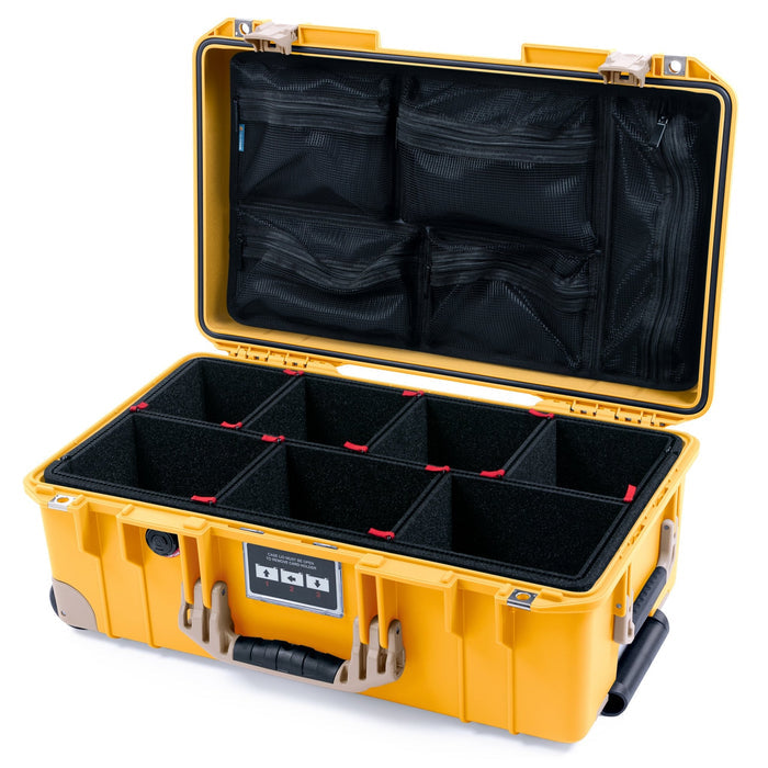 Pelican 1535 Air Carry - on Case - Yellow & Desert Tan Trolley - TrekPak Divider System / Mesh Lid Organizer