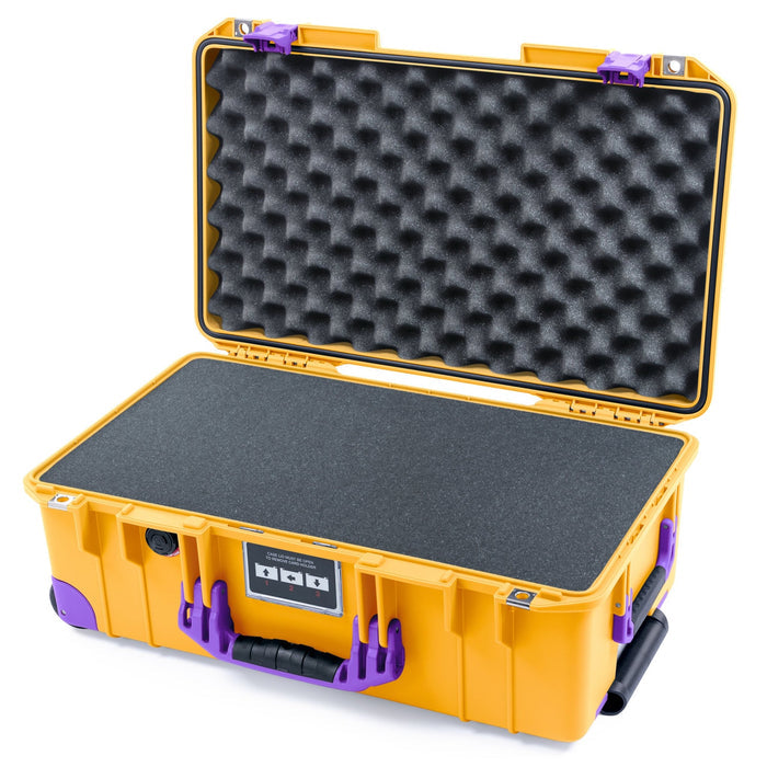 Pelican 1535 Air Carry - on Case - Yellow & Purple Trolley - Pick & Pluck Foam / Convoluted Lid Foam