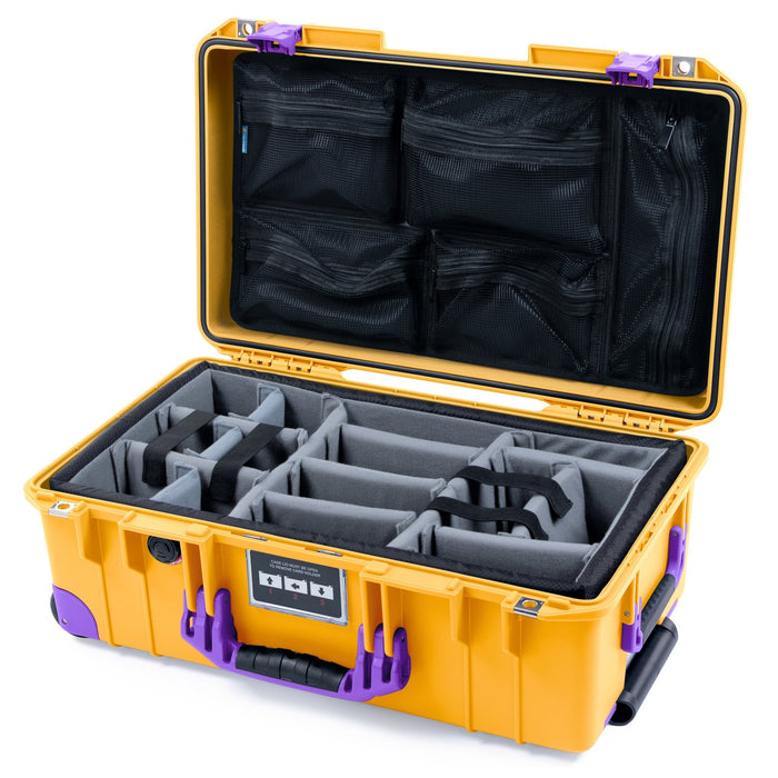 Pelican 1535 Air Carry - on Case - Yellow & Purple Trolley - Padded Microfiber Dividers / Mesh Lid Organizer