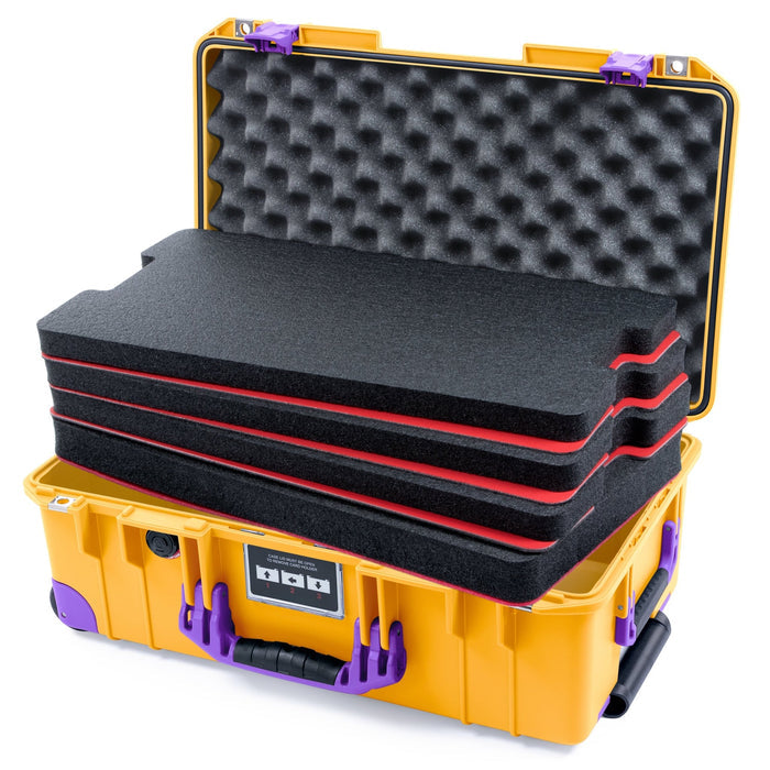 Pelican 1535 Air Carry - on Case - Yellow & Purple Trolley - DIY Tool Foam Kit / Convoluted Lid Foam
