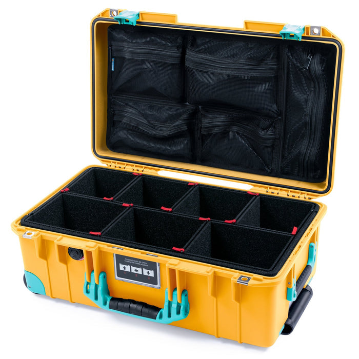 Pelican 1535 Air Carry - on Case - Yellow & Teal Trolley - TrekPak Divider System / Mesh Lid Organizer