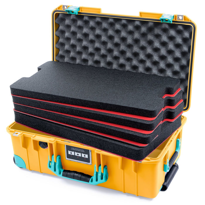 Pelican 1535 Air Carry - on Case - Yellow & Teal Trolley - DIY Tool Foam Kit / Convoluted Lid Foam