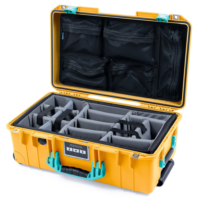 Pelican 1535 Air Carry - on Case - Yellow & Teal - Padded Microfiber Dividers / Mesh Lid Organizer