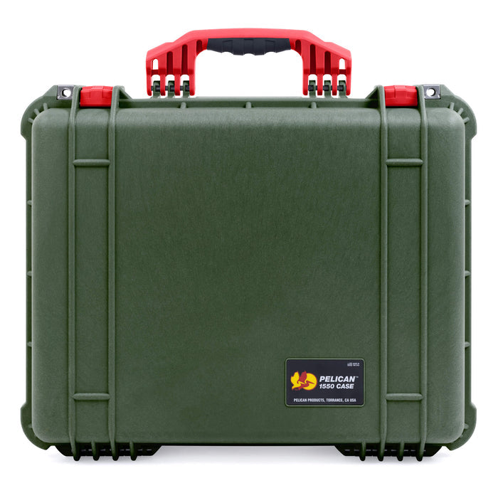 Pelican 1550 Case, OD Green with Red Handle & Latches ColorCase