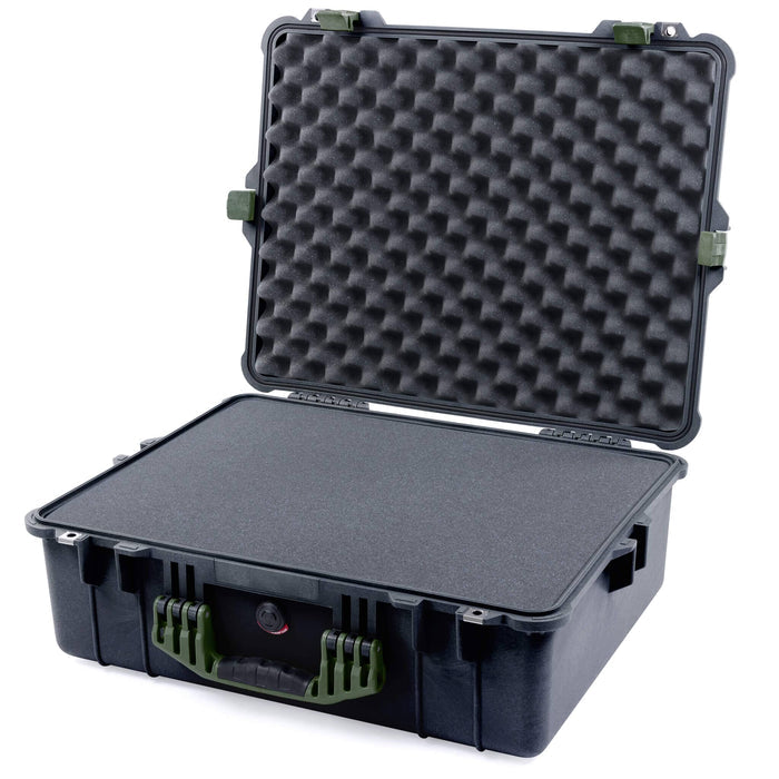 Pelican 1600 Case, Black with OD Green Handle & Latches Pick & Pluck Foam with Convoluted Lid Foam ColorCase 016000-0001-110-130