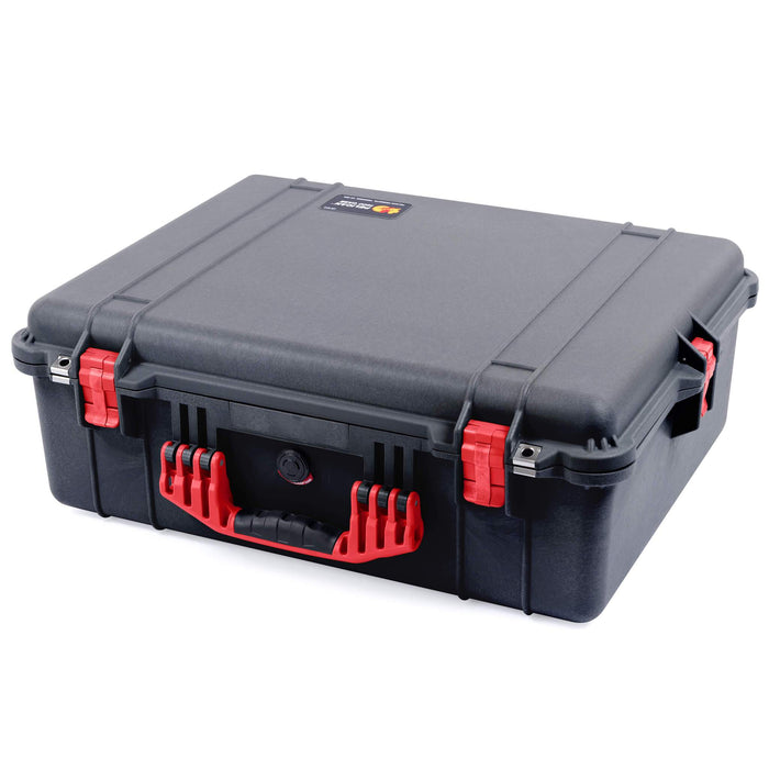 Pelican 1600 Case, Black with Red Handle & Latches ColorCase