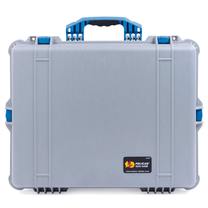 Pelican 1600 Case, Silver with Blue Handle & Latches ColorCase