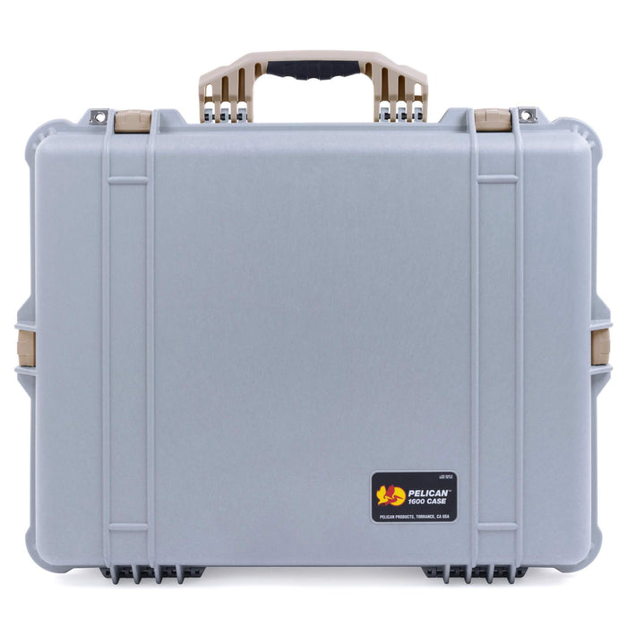 Pelican 1600 Case, Silver with Desert Tan Handle & Latches ColorCase