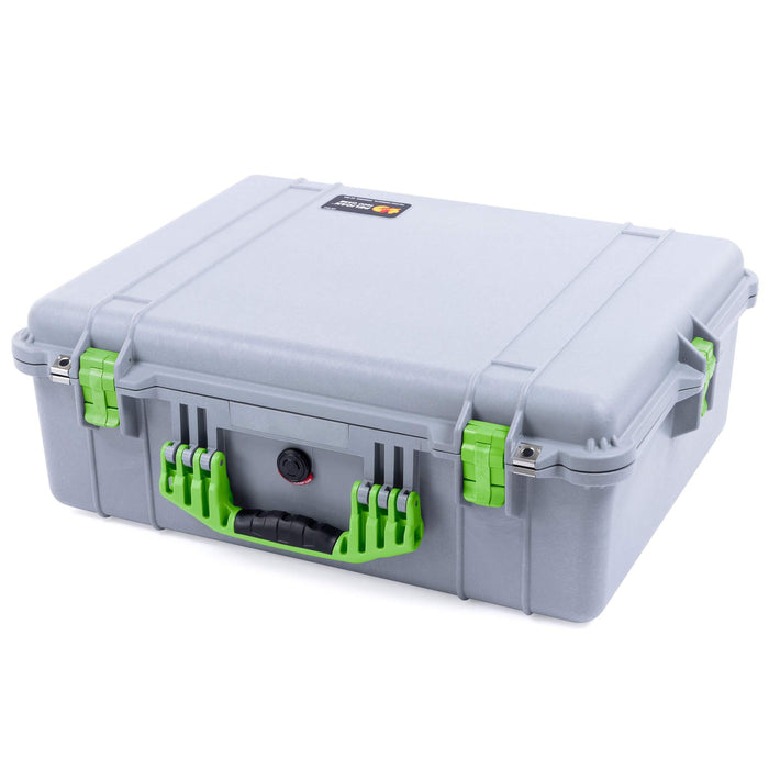 Pelican 1600 Case, Silver with Lime Green Handle & Latches ColorCase