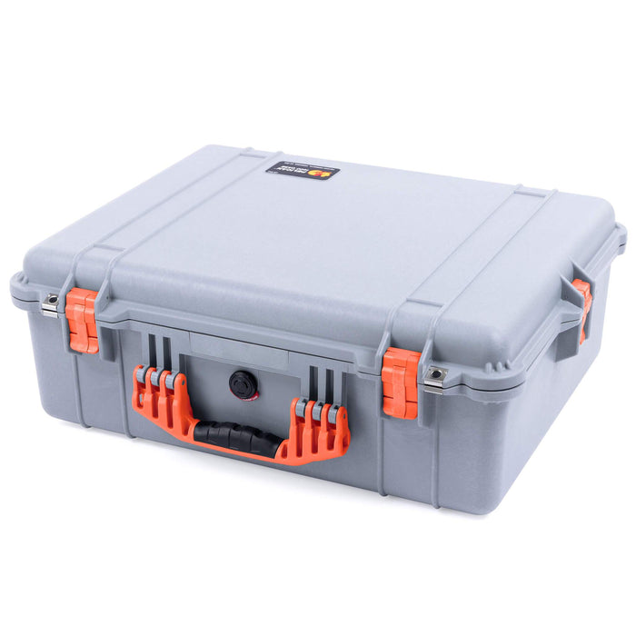 Pelican 1600 Case, Silver with Orange Handle & Latches ColorCase
