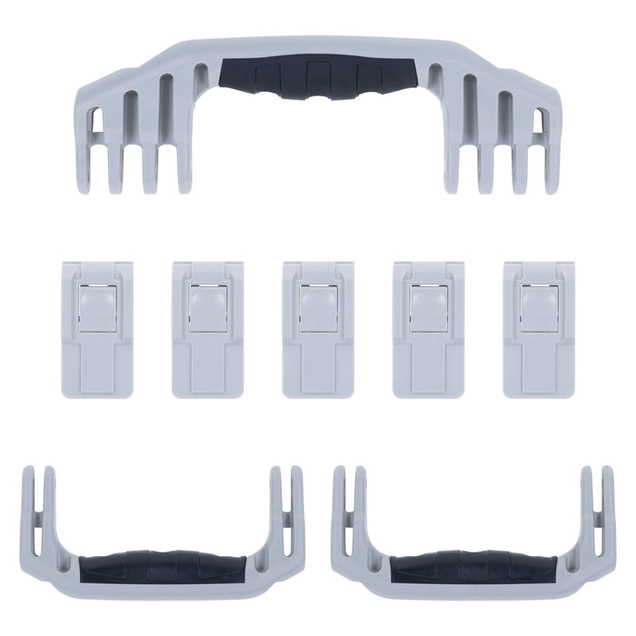 Pelican 1646 Air Replacement Handles & Latches, Silver, Push-Button (Set of 3 Handles, 5 Latches) ColorCase