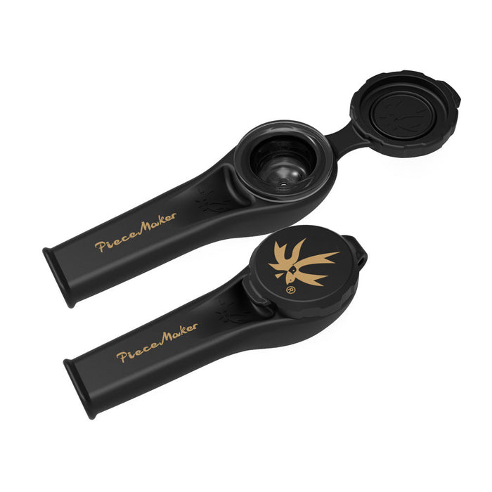 Black silicone hand pipe on a white background