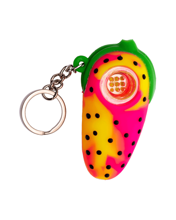 Pink Silicone Strawberry Keychain Hand Pipe