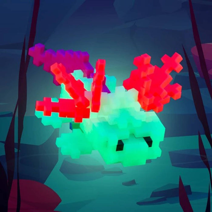Finished axolotl build glowing in the dark.