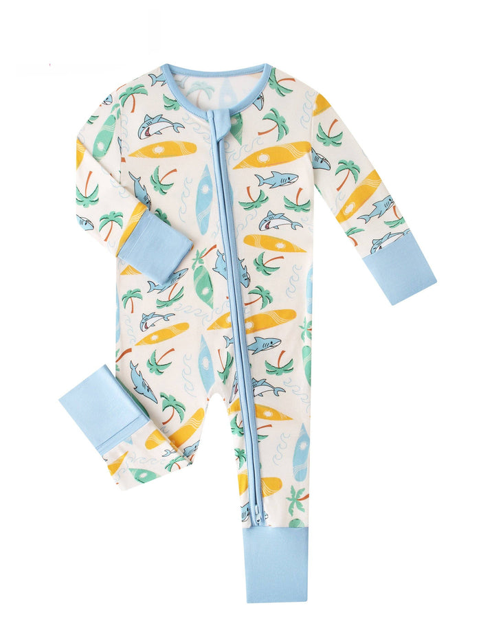 PoshTOT Beach Surfing Bamboo Baby Convertible Zippy Romper: 6-12M