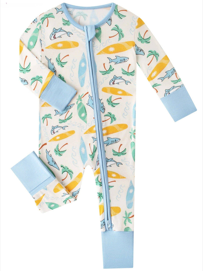 PoshTOT Beach Surfing Bamboo Baby Convertible Zippy Romper: 6-12M