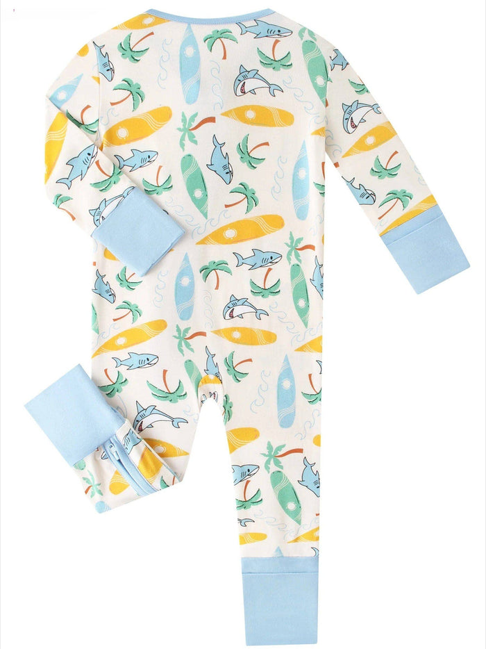 PoshTOT Beach Surfing Bamboo Baby Convertible Zippy Romper: 6-12M