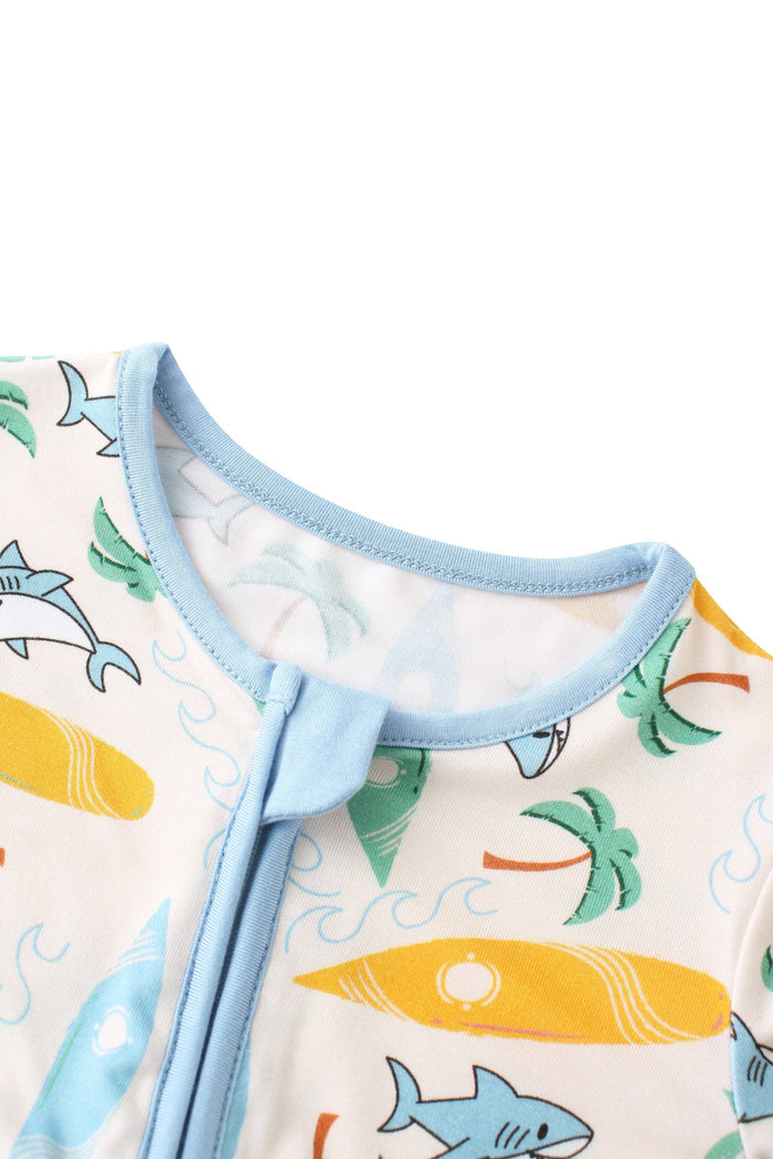 PoshTOT Beach Surfing Bamboo Baby Convertible Zippy Romper: 6-12M