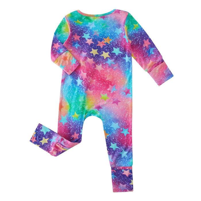 PoshTOT Colorful Stars Bamboo Baby Convertible Zippy Romper: Star / 9-12M