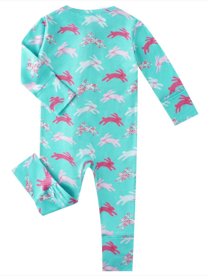 PoshTOT Little Flower Rabbit Bamboo Baby Convertible Zippy Romper: 18-24M