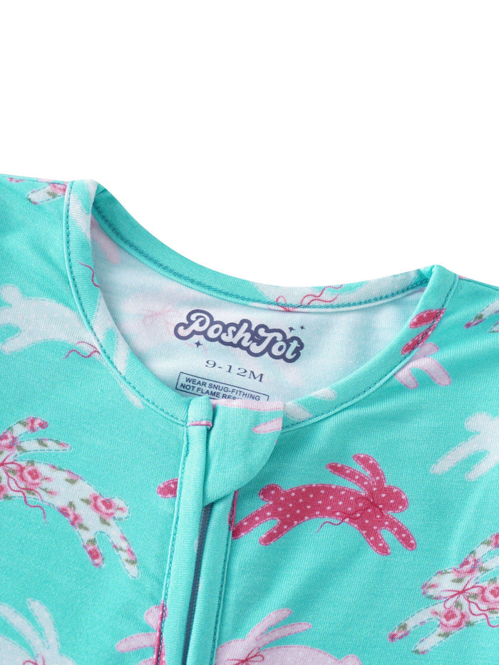 PoshTOT Little Flower Rabbit Bamboo Baby Convertible Zippy Romper: 18-24M