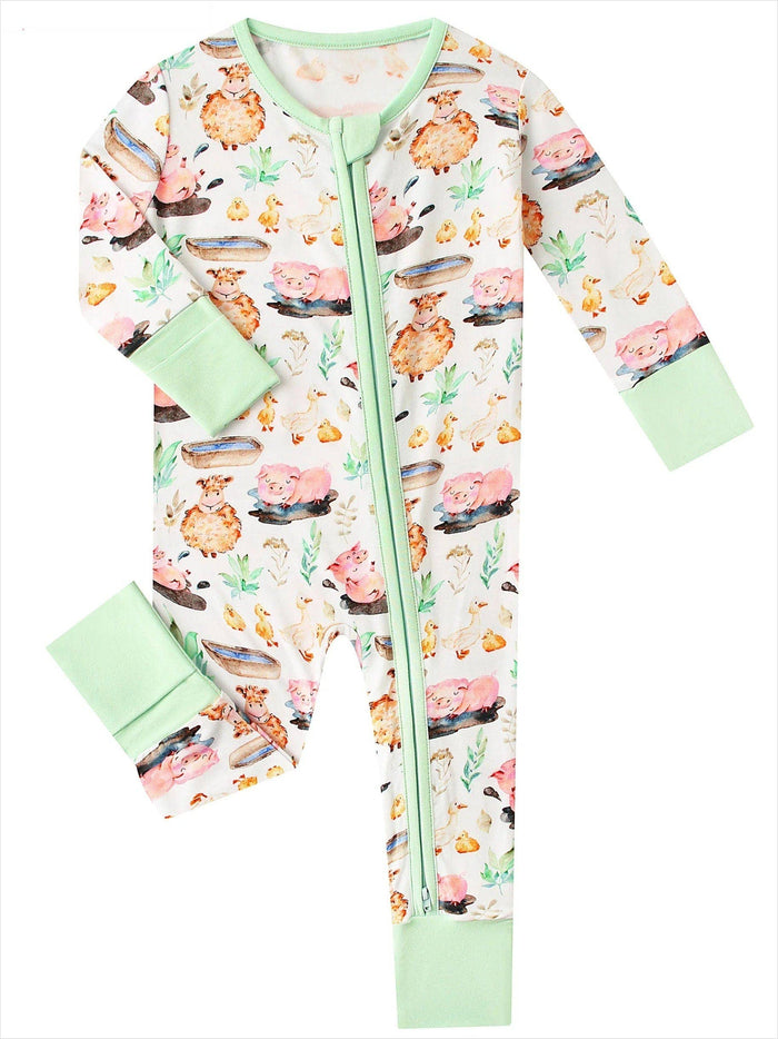 PoshTOT Little Yellow Sheep Bamboo Baby Convertible Zippy Romper: 3-6M