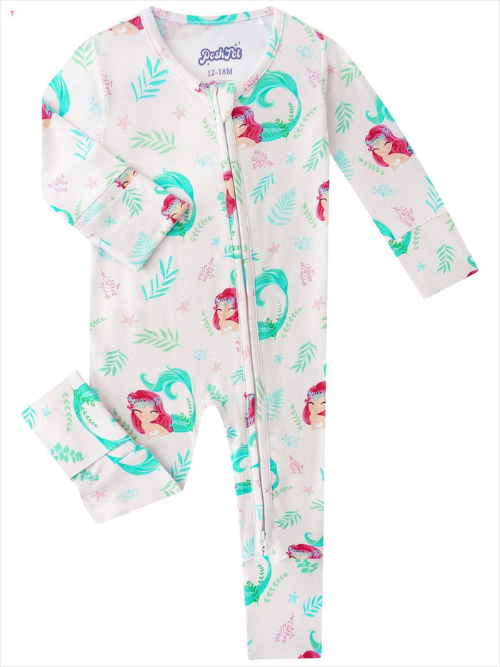 PoshTOT Mermaid Bamboo Baby Convertible Zippy Romper: 12-18M