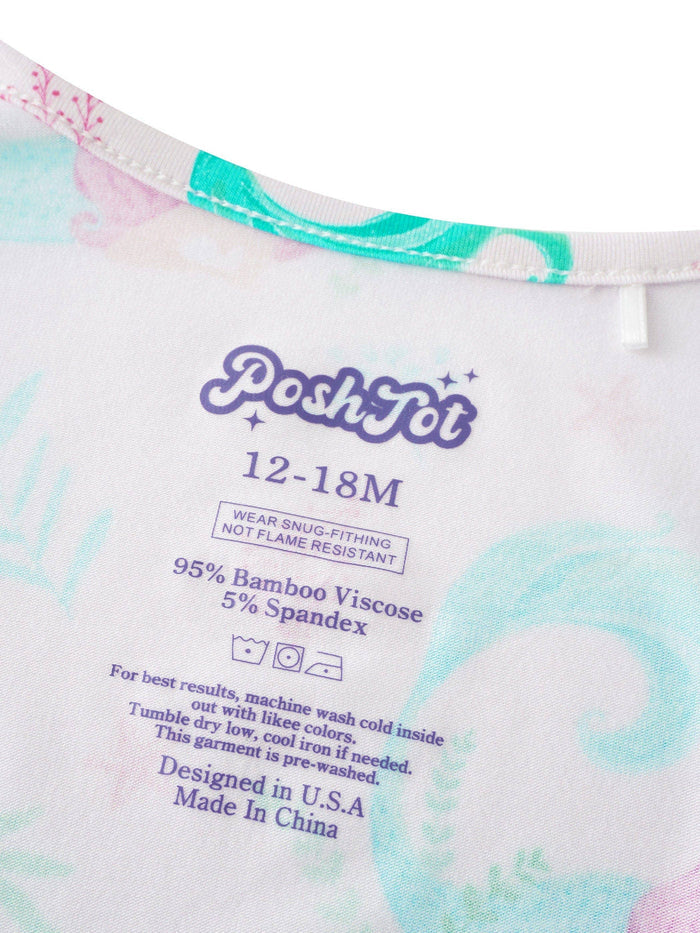 PoshTOT Mermaid Bamboo Baby Convertible Zippy Romper: 3-6M