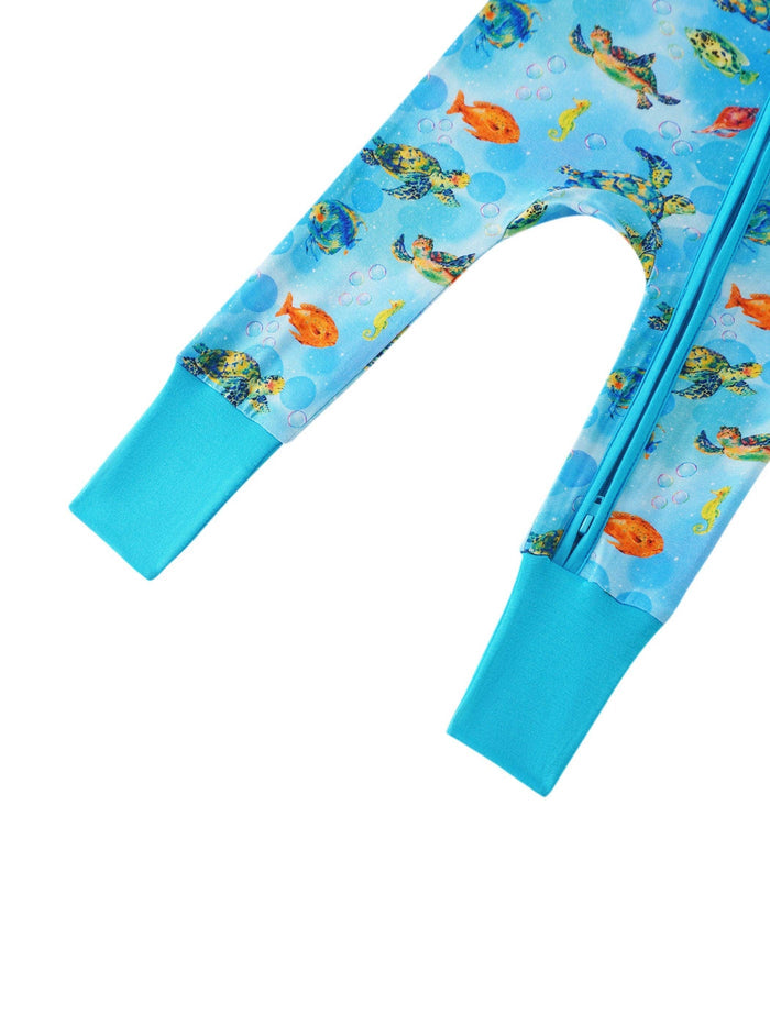 PoshTOT Sea Turtle Bamboo Baby Convertible Zippy Romper: 3-6M