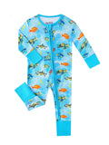 PoshTOT Sea Turtle Bamboo Baby Convertible Zippy Romper: 6-12M