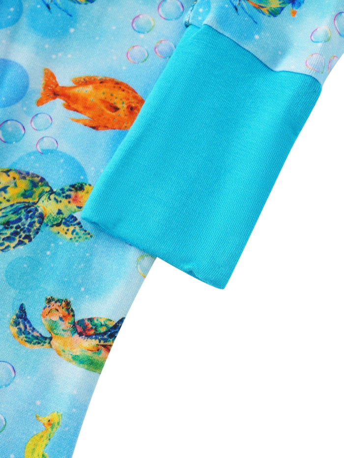 PoshTOT Sea Turtle Bamboo Baby Convertible Zippy Romper: 6-12M