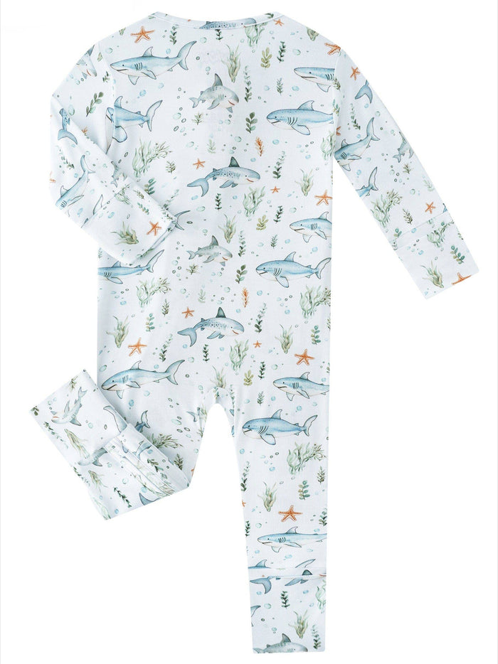 PoshTOT Shark Bamboo Baby Convertible Zippy Romper: 12-18M
