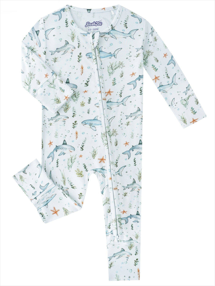 PoshTOT Shark Bamboo Baby Convertible Zippy Romper: 18-24M
