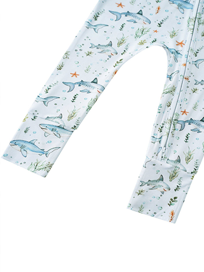 PoshTOT Shark Bamboo Baby Convertible Zippy Romper: 18-24M