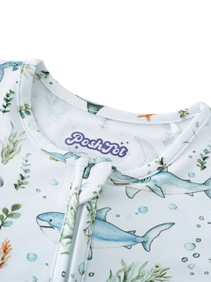 PoshTOT Shark Bamboo Baby Convertible Zippy Romper: 18-24M