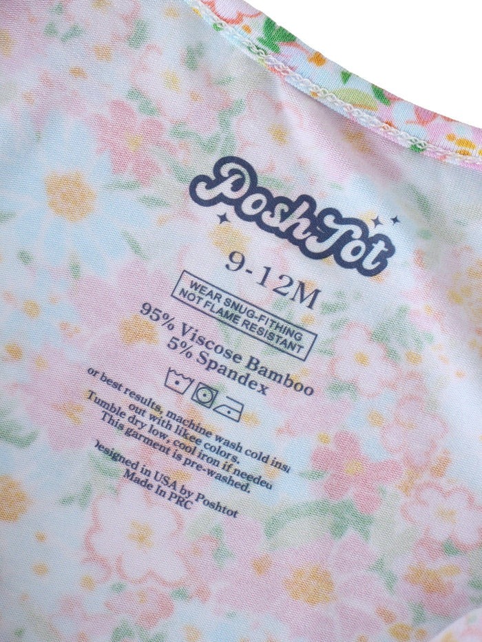 PoshTOT Spring Floral Bamboo Baby Convertible Zippy Romper: 12-18M