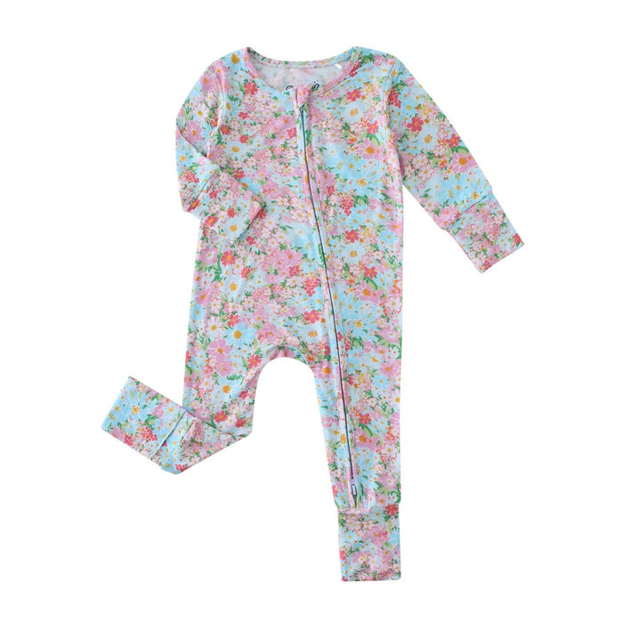 PoshTOT Spring Floral Bamboo Baby Convertible Zippy Romper: 18-24M