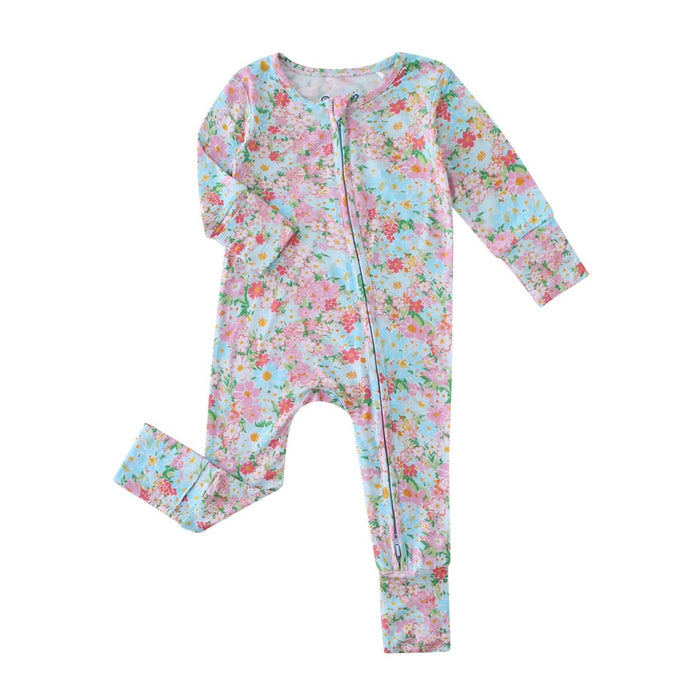 PoshTOT Spring Floral Bamboo Baby Convertible Zippy Romper: 6-9M