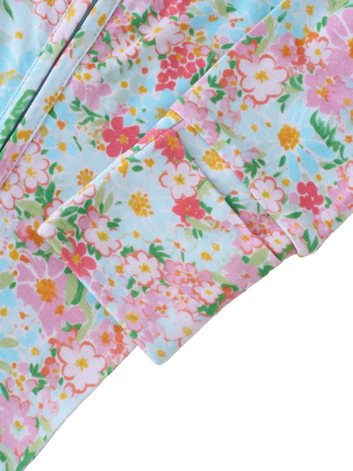 PoshTOT Spring Floral Bamboo Baby Convertible Zippy Romper: 6-9M