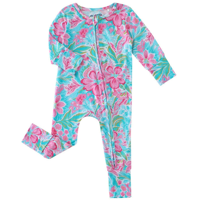 PoshTOT Summer Floral Bamboo Baby Convertible Zippy Romper: 0-3M